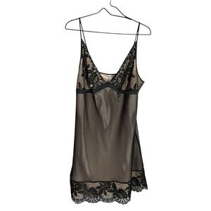 Bare Luxury Womens Lace Overlay Chemise Slip Dress Size XL Black Babydoll Club